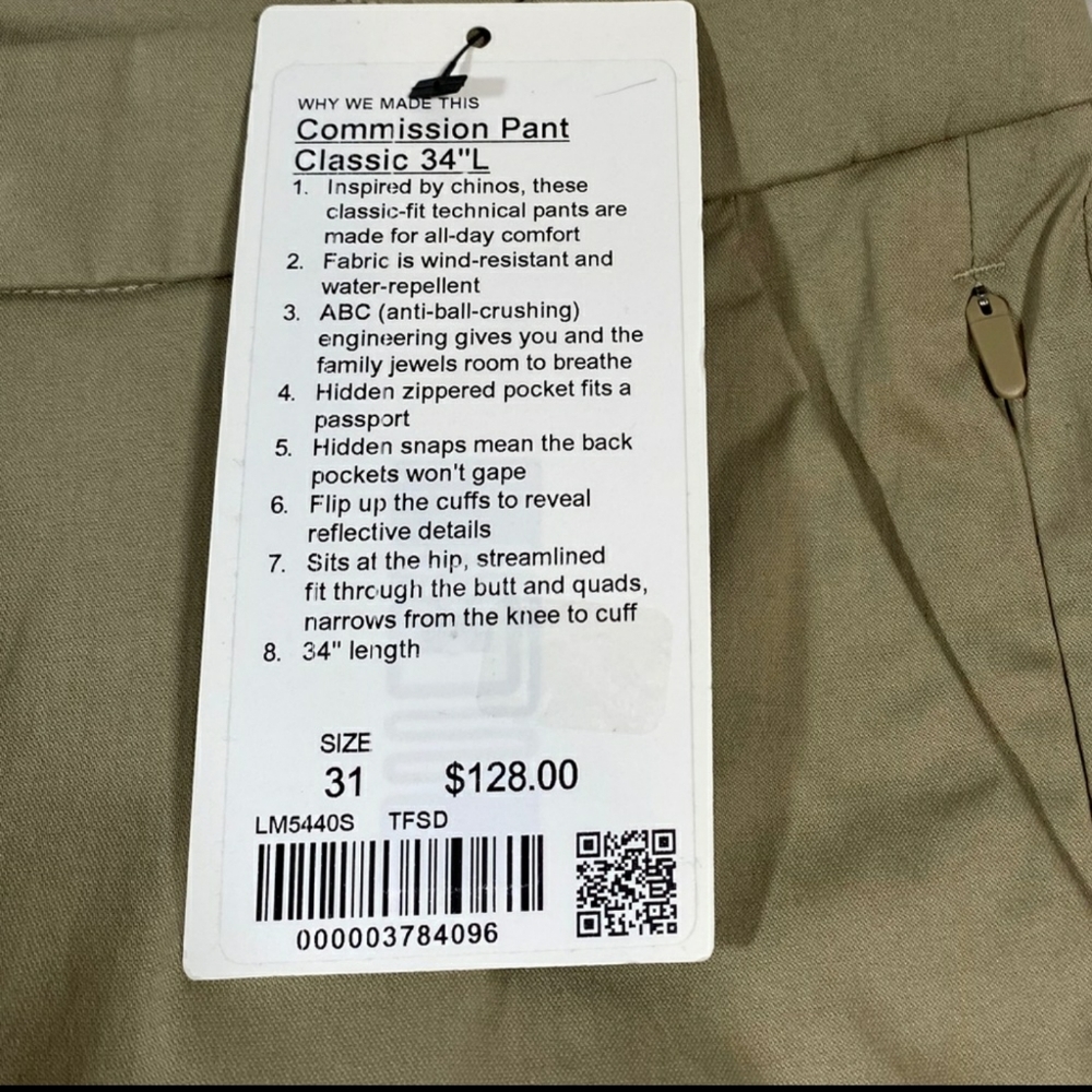 Lululemon Commission Pant Classic Khaki W31/L34 - Picture 2 of 5